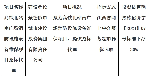 高鐵北站南廣場消防設(shè)施設(shè)備維保項目招標代理計劃公告